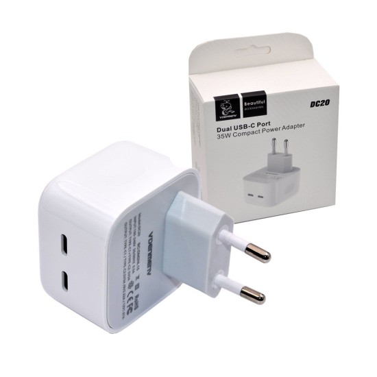 Denmen Adapter DC20 Dual USB C 35W 3.0A White